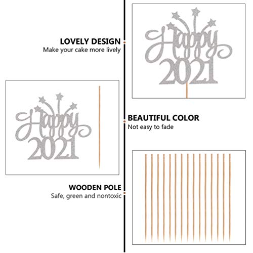 NUOBESTY Topos de cupcake Happy New Year 2021, palitos de sobremesa, decorações de bolo de mesa para