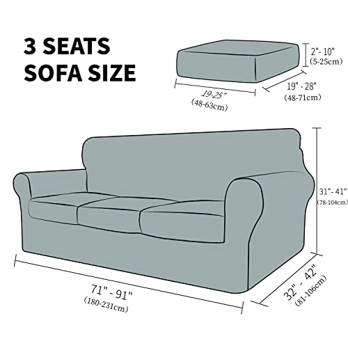 Yemyhom Latest Checkered 4 Pieces Couch Covers For 3 Cushion Couch High Stretch Thickened Sofa Cover For Dogs Pets Elastic Slipcovers Living Room Furniture Protector (Light Gray), 71"-91"(3 Cushions) #TOP4