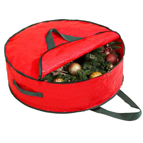 KASESSS 61 Cm Sac De Rangement Couronne De NoëL, Sac Rangement Noel avec Double Fermeture éClair Et PoignéEs, ImperméAble Durable Conteneur De Guirlande...
