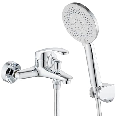 GERUIKE Grifo Bañera y Ducha Monomando con Alcachofa Manguera y Soporte - Grifo de Bañera con Caño 150cm Cable Ducha PVC Cabezal Ducha con 5 Funciones - Cromo Plateado