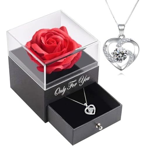 Handgefertigte konservierte Rosen schmuck-Geschenk Box mit Splitter Halskette für sie, Rosen Geschenke für Frauen für Valentinstag, Muttertag, Jahrestag, Geburtstag für Mutter, Schwester, Ehefrau