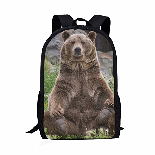 Lightweight Backpack for School, Bear Print Casual Daypack for Travel with Bottle Side Pockets