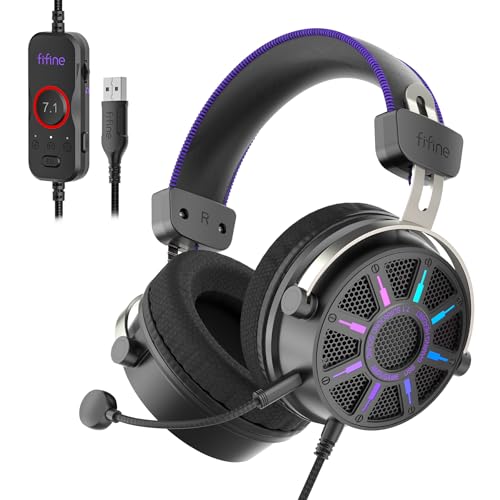 FIFINE Wired Open Back Gaming Headset, Open Acoustic Audio,Customizable RGB,USB in-Line Control, 7.1 Surround Sound, Over-Ear Gamer Headphone with Detachable Mic for PC PS5/PS4, Laptop, Mac - H19BP
