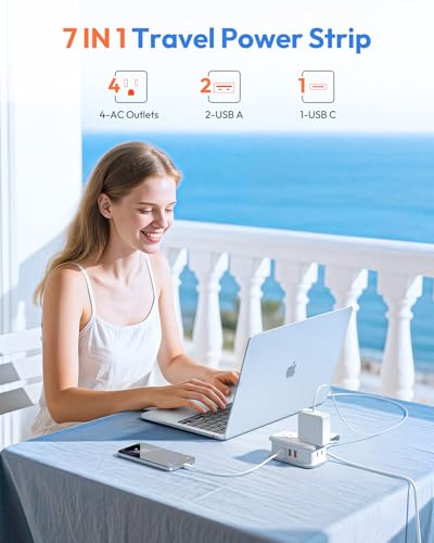 NTONPOWER 20W Regleta de Viaje, 4 Tomas 3 USB (1 USB-C) con Cable Extensión de 1.22 m, Enchufe Plano Tipo B miniatura 6