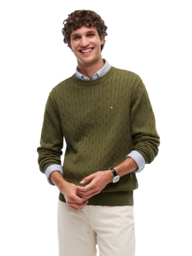 Image of Tommy Hilfiger Men's Cable Knit Crewneck Sweater Lightweight Pullover
