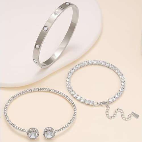 14K Gold and Silver Tennis Bracelet Set for Women with Cubic Zirconia Trendy Gift Jewelry4
