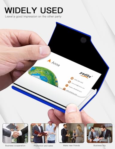 Image of Padike Business Card Holder, Upgraded Leather Business Card Case Pocket Card Holders for Men or Women, Metal Slim Name Card Holder RFID Blocking Business Card Carrier with Magnetic Closure (Y-BU)