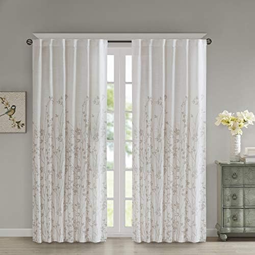 Madison Park Pattern Voile Bedroom, Modern Contemporary Sheers Curtains With Rod Pocket Or Back Tab, 1-Panel Pack, 50X84, Vine White
