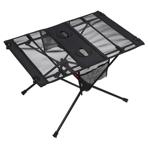 Blueshyhall Camping Table Folding, Small Beach Table Foldable with Drink Holder & Mesh Storage, Compact Camp Tent Side Table for Sand/Picnic/Tailgate/Boat/Travel