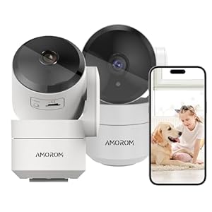 AMOROM Indoor Security Camera 360° Pet Dog Cameras with Motion Detection, Pan/Tilt, Night Vision, 1080P, 2-Way Audio, Privacy Mode, Works with Alexa/Google Home, 2.4GHz Wifi, 2 Pack