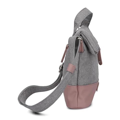 Zwei Damen Rolltop-Handtasche Olli OT6 Umhängetasche 2/4 Liter klassische Crossbody Bag wasserabweisend robust strapazierfähig Bicolor Design Schultertasche, hochwertig verarbeitet (powder)