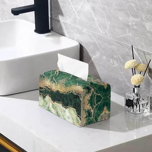 Hudotybom Green Marble Tissue Box Cover PU Leather Rectangular Tissue Box Holder Potable Tissue Organizer Case for Bathroom,Tabletop, Car, Office Kitchen Home Decoration by Generic - Image 4
