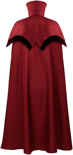 Miniatura 8 de FMMOEK Collar de pie con capucha medieval capa larga gabardina larga cárdigan de Halloween capa negra y roja bata para adultos