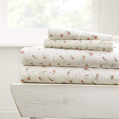 Linen Market Parure de lit 4 pièces à Motifs, Grand lit, Rose Floral Doux Cover