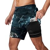 Men & Boys Classic Fit Swim Trunks for Beach Gym Sport Quick Dry Drawstring Basic Board Shorts with Pockets, Underwear Chicago City Tornado Storm Weather Art Fashion Cargo Short