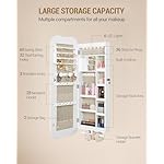 42.6" Jewelry Armoire Cabinet with 6 LED Lights, Lockable Door and Full-Length Mirror, Wall Mount or Door Mount Storage Organizer, White and Beige JC36603BE - Image 4