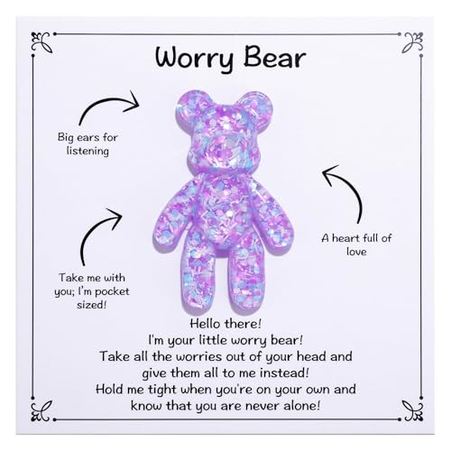 Image of Pocket Bear Hug, Anxiety Relief, Mental Health Positivity, Autism Fidget, Stress Relief for Her, Comforting Gift for Son Daughter Back to School, Purple