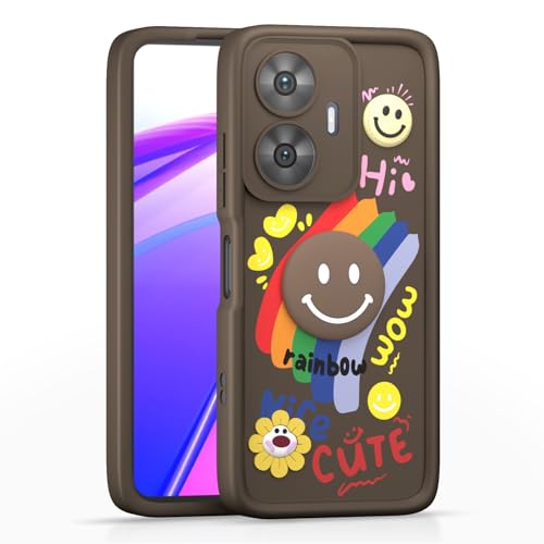 Image of Pikkme Back Cover for Realme Narzo N55 / Realme C55 | Soft Silicone| Cute Rainbow Smile & 3D Cartoon Flower Design | Shockproof Raised Camera Protection Bumper Case (Brown)