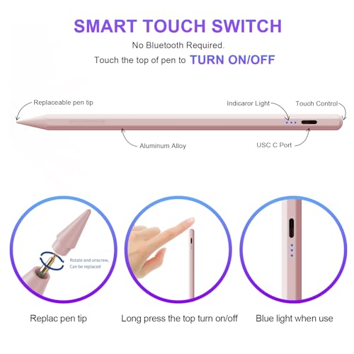 Image of Stylus Pen for iPad 6th-11th Generation,Fast Charge Apple iPad Stylus Pencil with Palm Rejection,Compatible with 2018-2026 i Pad 6 /7 /8 /9 /10 /11 Gen, Pro 13 inch /12.9 inch /11 inch /M4, Air 3 /4 /5 /M2, Mini 5 /6