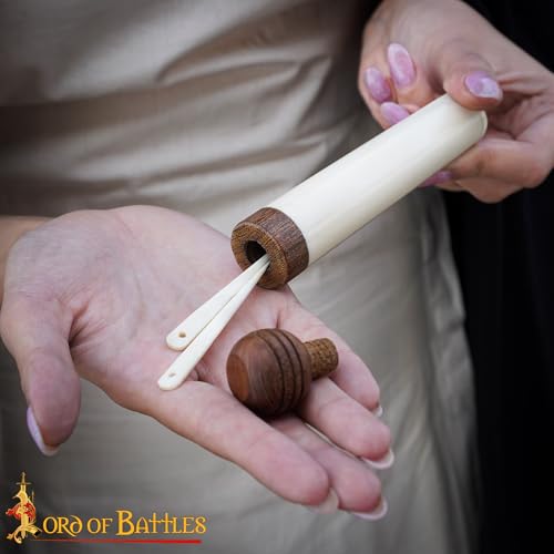 Image of Lord of Battles Genuine Bone Needle Holder Durable Sewing Tool Organizer Medieval Needles Storage Case for Sewing, Embroidery & Crafting Needles Storage (Bone Holder with Needles)