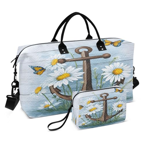 Travel Gym Bag, Boards Navigation Butterfies Weekender Overnight Duffle for Women with Toiletry Bag Travel Swim