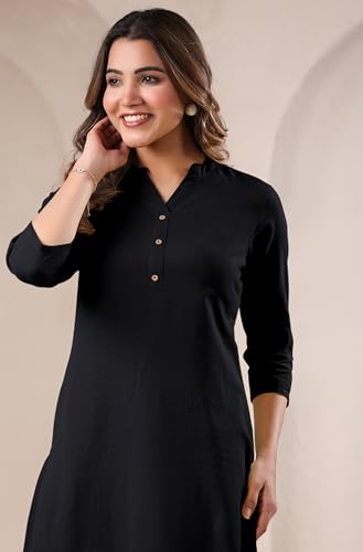 Image of Janasya Women's Cotton Solid Straight Kurta