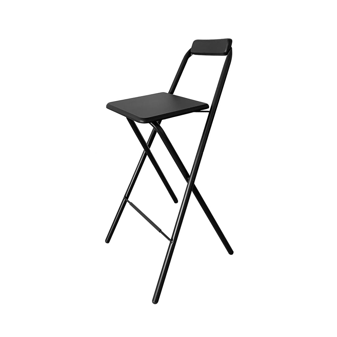 Acomoda Textil – Taburete de Bar Plegable para Cocina, Salón, Comedor y Restaurante. Silla Alta de Metal Estable, Resistente y Cómoda con Respaldo y Reposapiés 47,5x50x98 cm. (Negro)