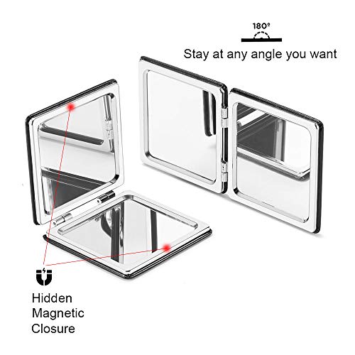 Omiro Compact Mirror, Classical Pu Leather 1X/3X Magnification, Pocket Ultra Portable For Purses And Travel (Black) #TOP4