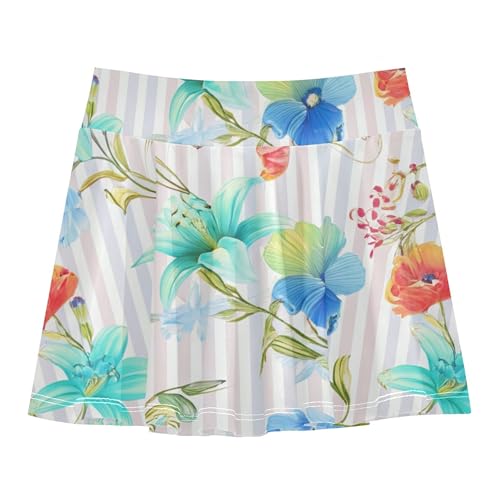 Custom Athletic Shorts Girls Skorts Tennis Skirts Kids School Floral Watercolor Flowers 4t