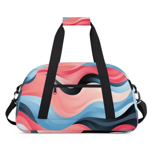 Curved Line Print Personalized Duffel Bag Weekend Overnight Travel Bag Sports Waterproof Gym Bag Lightweight Dance Bag Pink Blue2