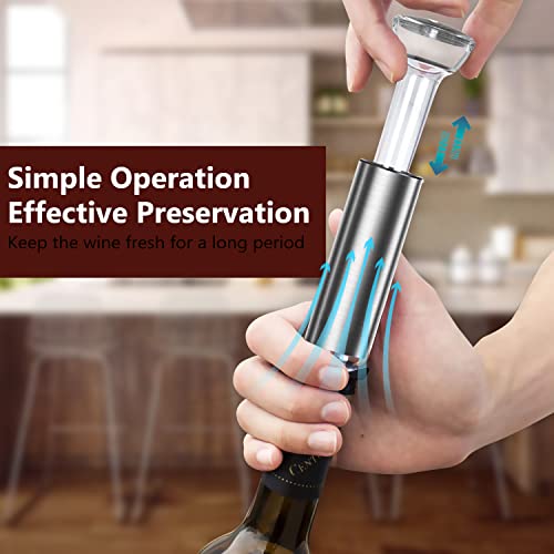 Wine Stopper Stainless Steel Wine Saver Pump With 4 Vacuum Wine Bottle Stoppers, Reusable Wine Pump Reserver To Keep Wine Fresh, Best Gift For Wine Lovers (Wine Pump + 4 Bottle Stoppers) #TOP1