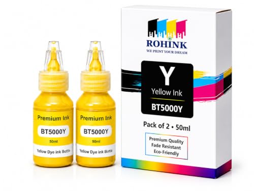 Image of ROHINK Premium Dye Ink Bottles for Brother Printers, T220, T300, T310, T420, T500, T520, T820, T920, T510, T910, T710, T4500W, T800W, T710W - Printer (BTD5000 Yellow Pack 2)