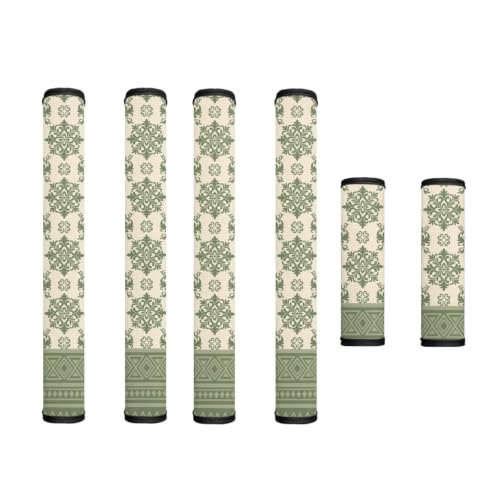Image of Refrigerator Door Handle Covers Set of 6 Washable Kitchen Appliance Decor Handles Keep Clean Anti-Slip Fridge Accessories Home Decor, Damask Floral Pattern Green