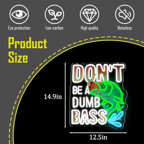 Image of Fish Neon Lights Don't Be a Dumb Bass Neon Signs Wall Decor for Bedroom,Game Room, Man Cave Fishing Gifts For Men, Dad For Fisherman, Father-14.37 x 12.2IN-USB Powered-Acrylic