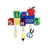 Rhinestone Love School Homecoming Brooch Pin for Women Girls Unisex Fashion Colorful Enamel Red Crystal Apple Pencil Class Room Brooches Lapel Pins Cute Dress Accessories Jewelry Gift for Teacher Student