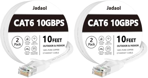 Image of Jadaol Cat6 Ethernet Cable 10FT 4-Pack 10Gbps Flat Network Cable, White