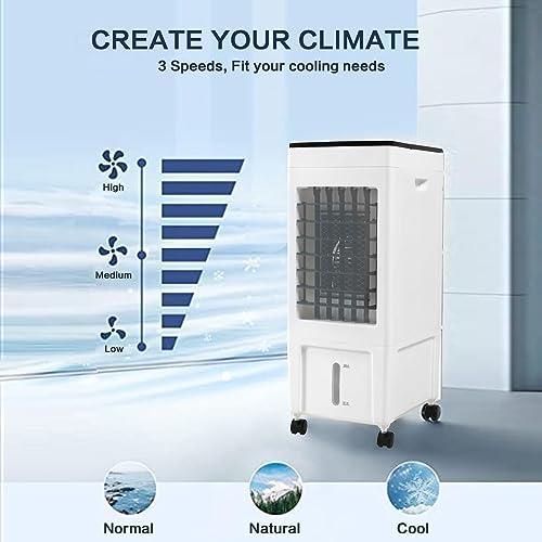 مكيف هواء محمول، مبرد هواء تبخيري بثلاث سرعات للرياح ومؤقت 8 ساعات، خزان مياه سعة 8 لتر، 4 عبوات ثلج، مكيف هواء 3 في 1 للغرف الصغيرة/المكتب/غرفة النوم