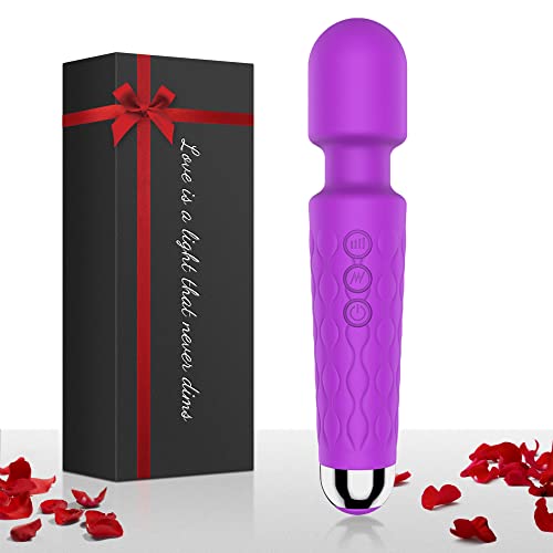 Personal Powerful Vibrate Wand Massager with 20 Magic Vibration Modes, Whisper Quiet, Waterproof, Handheld, Cordless for Neck Shoulder Back Body Massage, Sports Recovery & Muscle Aches(Purple)