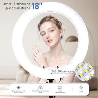 NEEWER Ring Light Professionnel avec Trépied et Diffuseur : 45cm 55W 5600K Réglable LED Anneau Lumineux, Anneau Lumineux pour Appareil Photo Professionnel