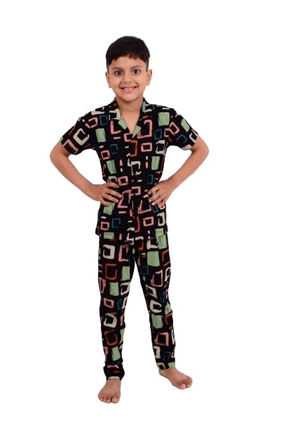 Image of 3BROS Unisex Pure Cotton Short Sleeve Kids Night Dress for Boys & Girls Nightwear /Sleepsuit /Sleepwear /Loungewear Night Suit for Boys and Girls Top and Pyjama Combo Set