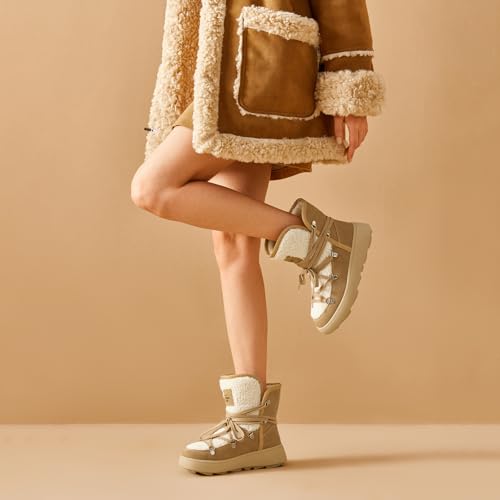 BEAU TODAY Snow Boots for Women, Suede Fur Womens Platform Boots Anti-Slip Lace Up Round Toe Ankle Boots Comfort Outdoor Walking Winter Shoes3