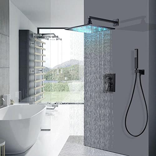 Robinet de douche LED noir mat de 10 pouces avec mélangeur LWX haute précision pour salle d'eau