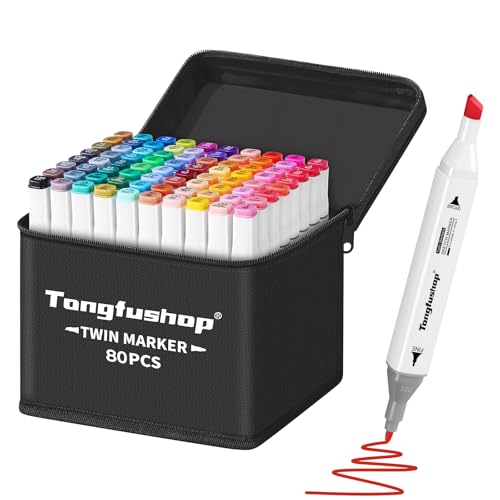 Tongfushop Marcatore 80+2 Colori, Pennarelli Doppia Punta Alcool Artistici, Pennarelli Professionali Impermeabile Marker con Borsa e Distanziatore per Sketch, Colorare, Illustrazioni, Disegnare, Anime