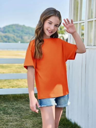 Image of Haloumoning Girls Short Sleeve T-Shirts | Kids, Summer,Girls shirts,Oversized t shirts,Girls T-Shirts,Oversized Tops, Casual Crewneck, Basic Tees 5-14Y