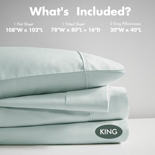 Image of Madison Park Organic Cotton Sheets 300TC, King Size Bed Set, Aqua 4 Piece | Soft & Breathable Cotton Bed Sheets, Elastic Deep Pocket, Fits Up to 18 inch Mattress, All Seasons Cozy Lightweight Bedding