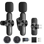 CKOKC Wireless Microphone for iPhone - Android Phone and Laptop PC, USB Microphones for Podcasting, Lavalier Microphone for Interview Video Vlog, with Microphone Pop Filters/Windscreen