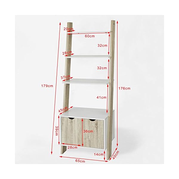 SoBuy® 3 Shelves 1 Cabinet Wall Shelf Ladder Shelf Bookcase Storage Display Shelving Unit, FRG110-WN - Image 6