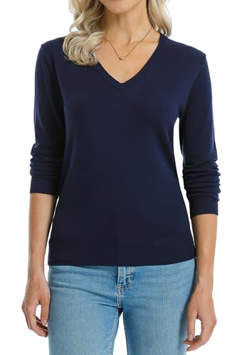 Image of QUALFORT Women's Sweaters Long Sleeve Soft Lightweight Basic Knitted Pullover Sweater