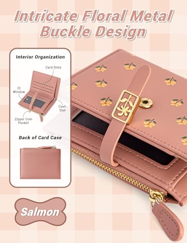 Image of YINHEXI Women's Wallet, Compact and Small Bifold PU Leather Card Holder, Mini Purse with Coin Pocket for Ladies, Girls (Salmon)