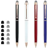 CHAOQ Stylus Pen, [4 Pcs, Rose Gold Clip] Mesh Fiber Tip Stylus for All Capacitive Touch Screens Cell Phones, iPad, Tablets, Ball Pen Black Ink with 6 Extras Replacement Mesh Tips and 6 Rubber Tips